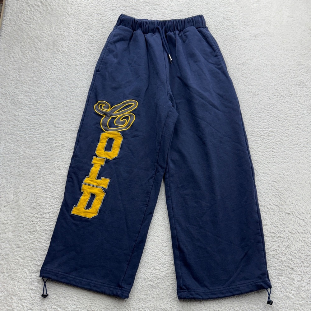 Cold Culture Navy Blue Yellow Graphic Wide Leg Sweatpants Mens XS Streetwear